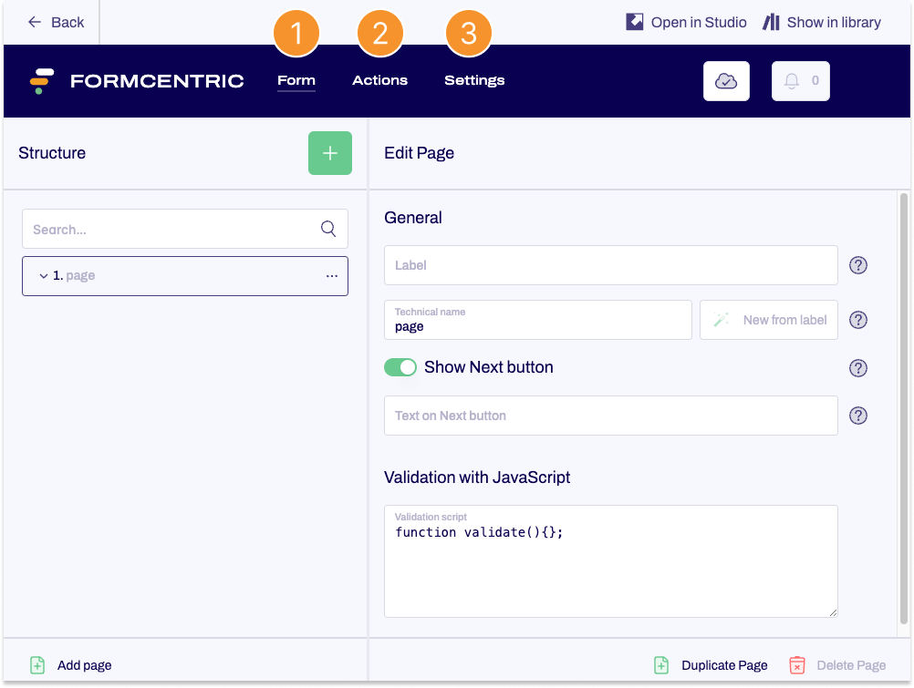 The edition interface of Formcentric is shown. 