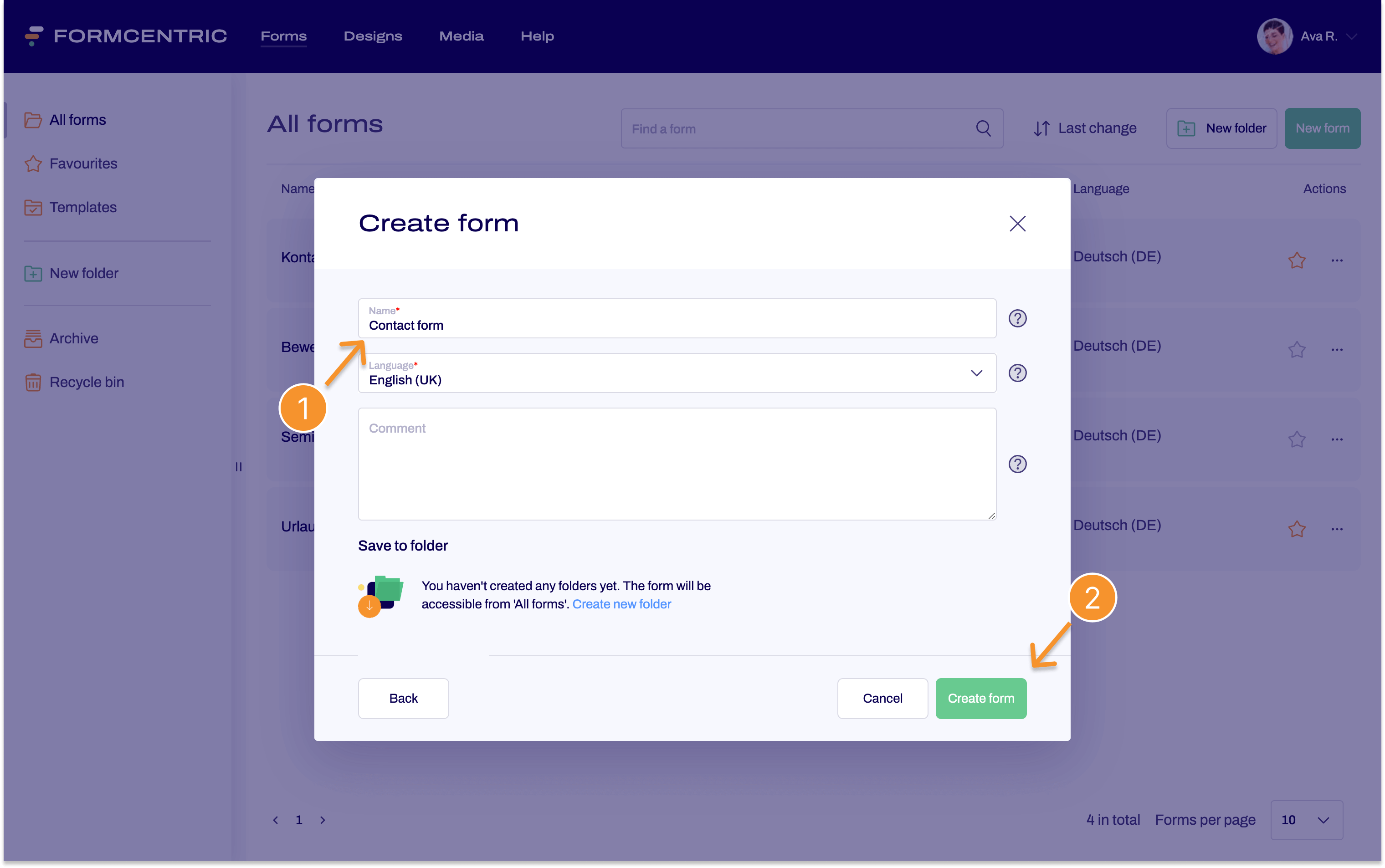 The modal Create form with an input mask can be seen.