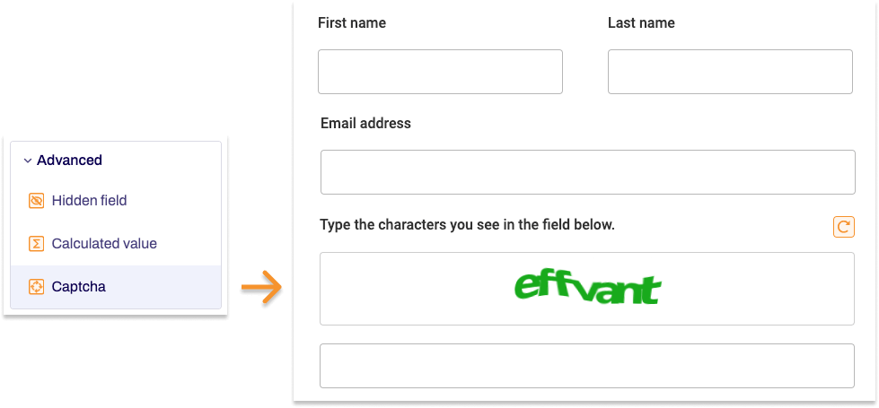 The Captcha form element in a form is shown.