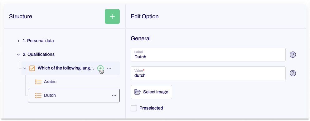 The editor is shown and options are added to a multiple selection.