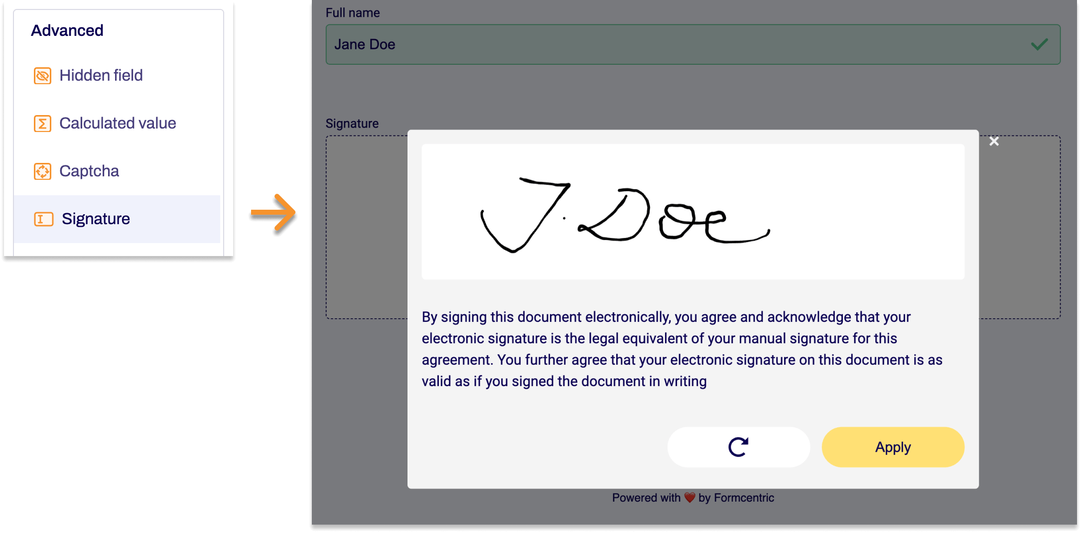 The Signature form element in a form is shown.