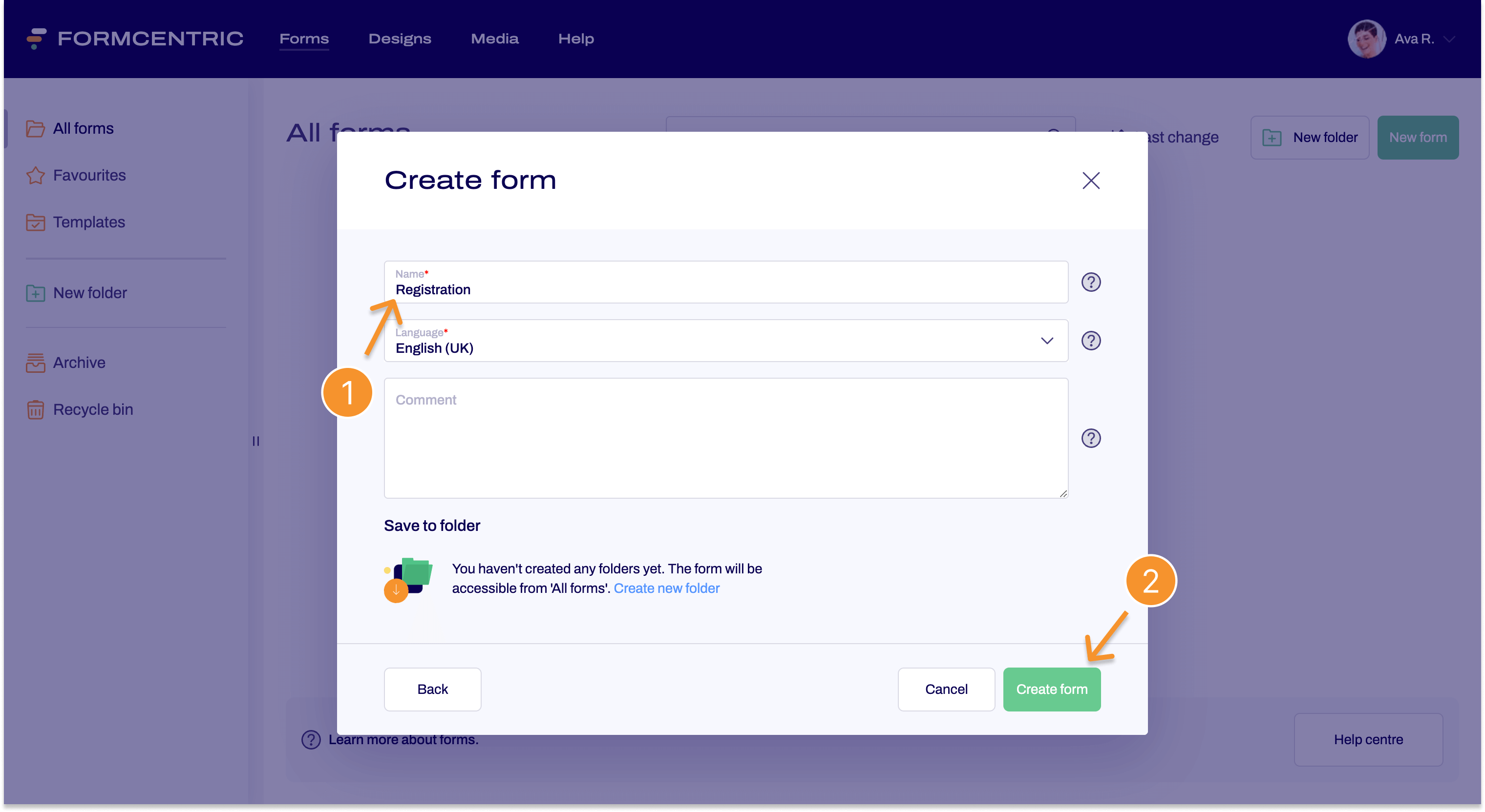 The modal Create form with an input mask can be seen.