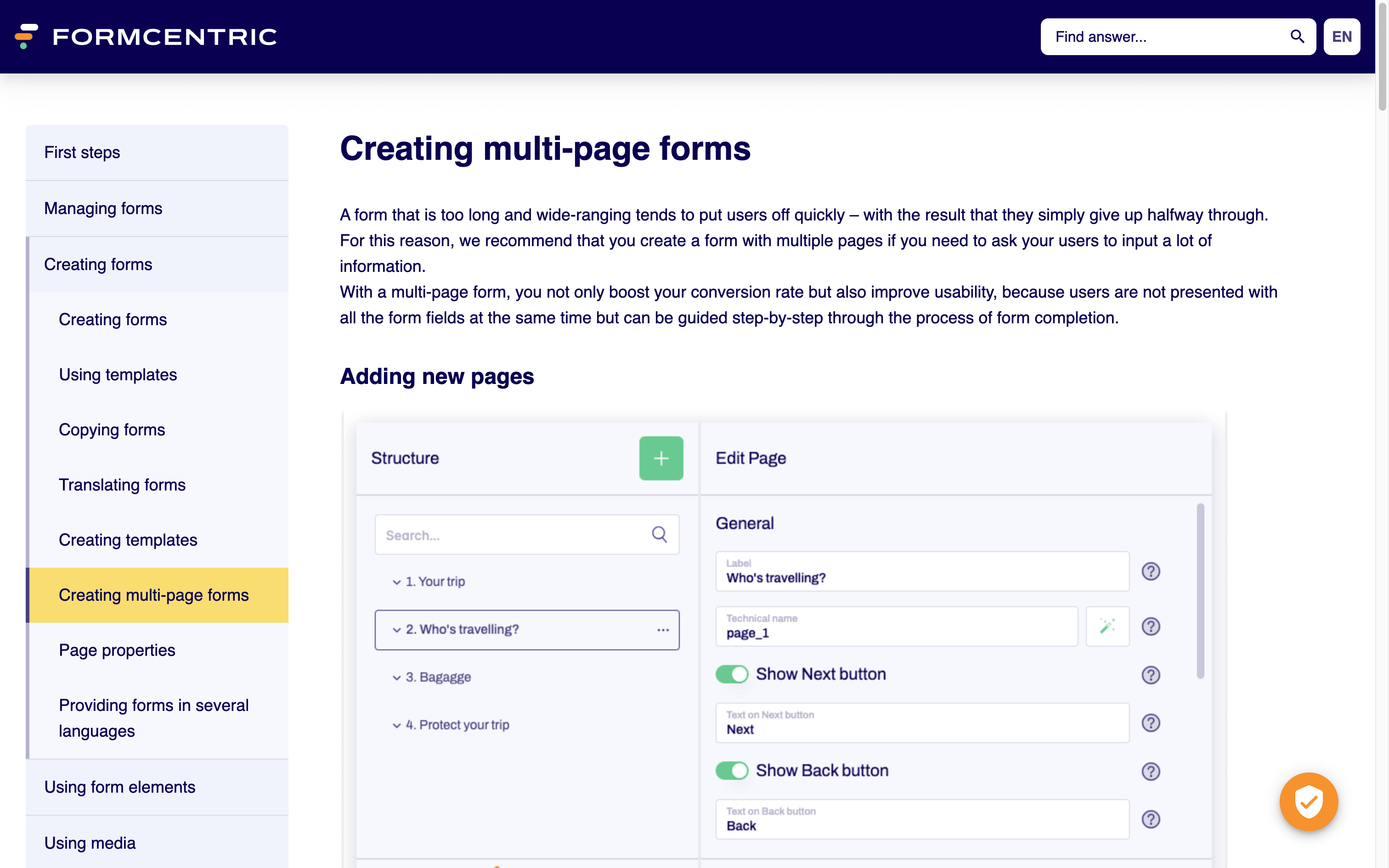 Creating multi page forms