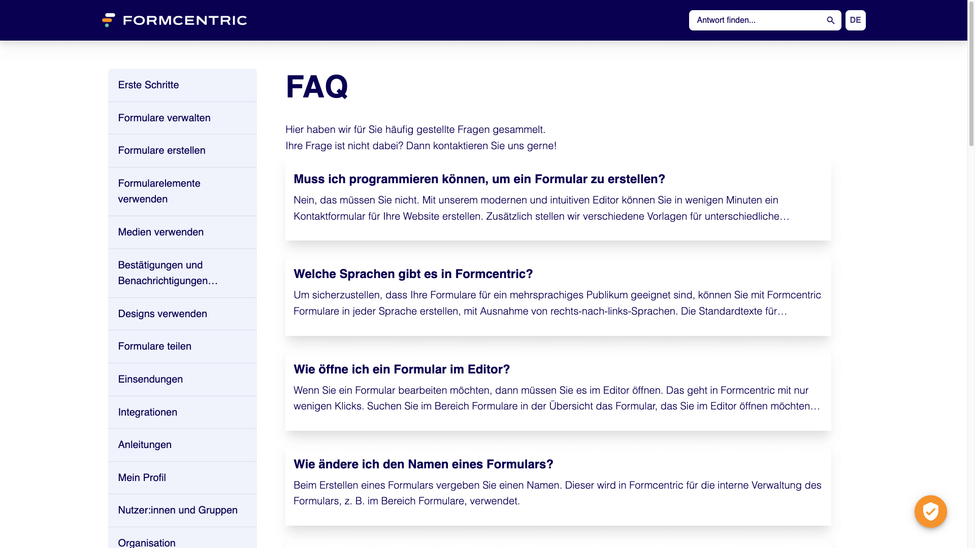 FAQ Hilfecenter l Formcentric
