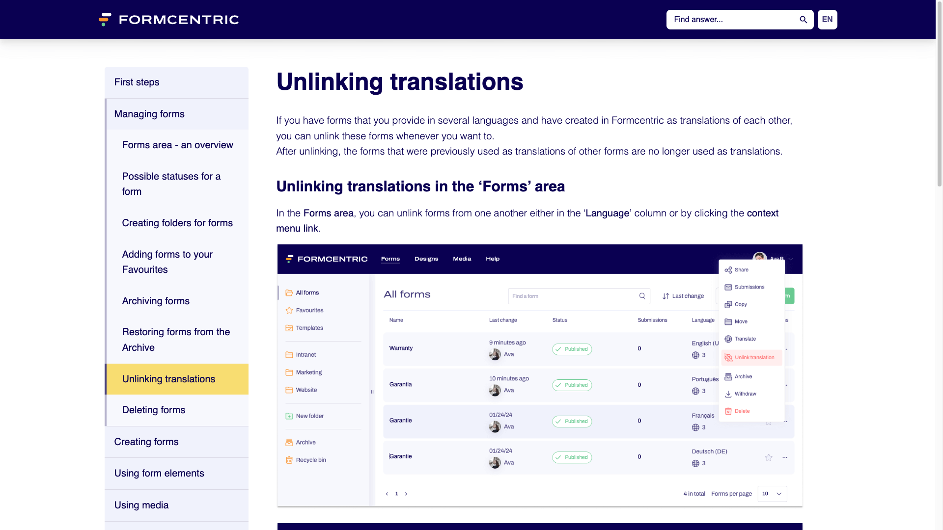 Module Unlingkin Unlinking translations