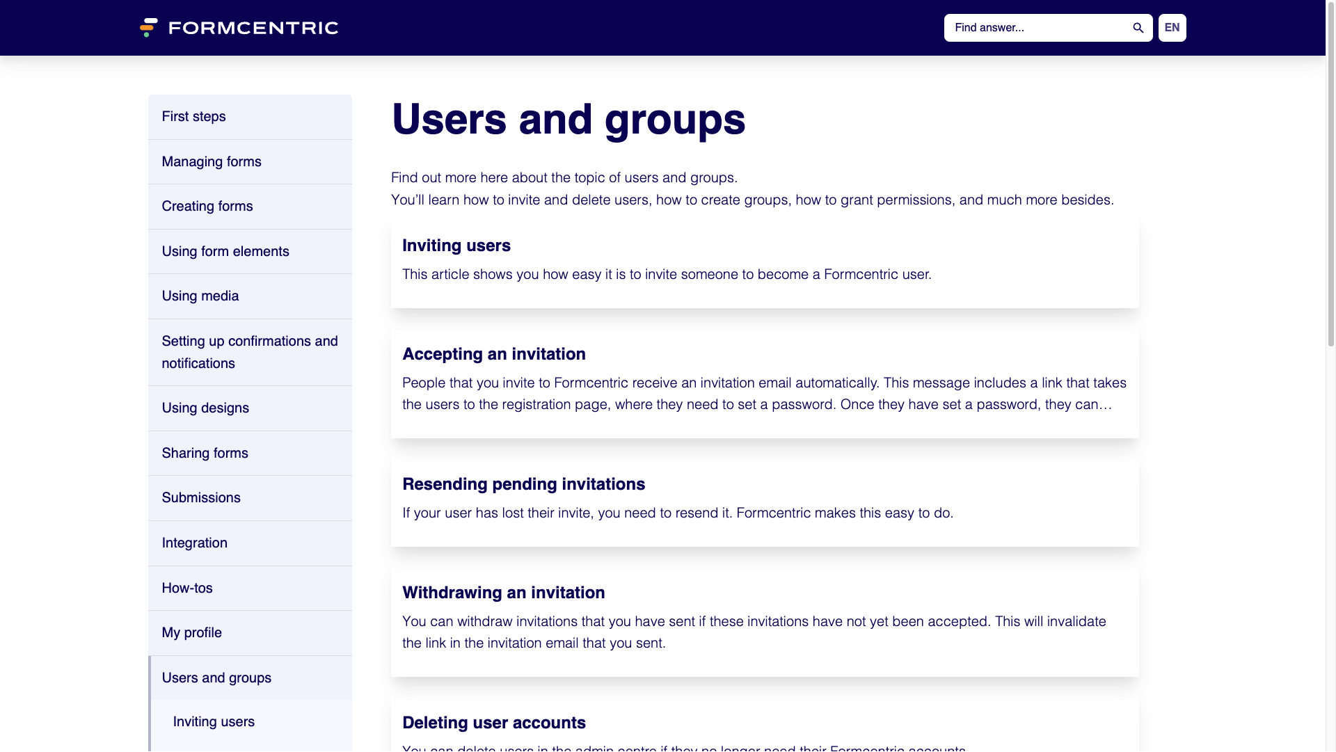 Users and groups l Formcentric